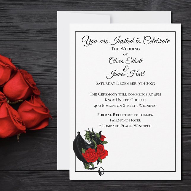 Invitación Dragón negro Roses rojos Fantasía Boda (Subido por el creador)