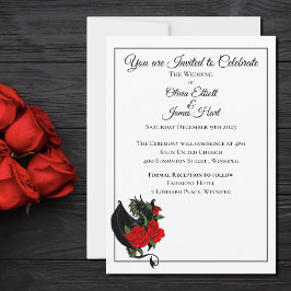 Invitación Dragón negro Roses rojos Fantasía Boda