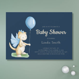 Invitación Dragón neutral de género azul lindo Baby Shower