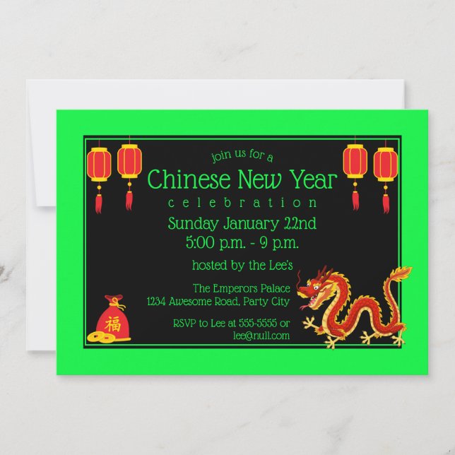 Invitación Dragón Personalizado de Año Nuevo chino 2024 (Anverso)