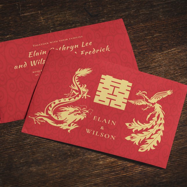 Invitación Dragon-Phoenix Doble Xi Oro Rojo (Subido por el creador)