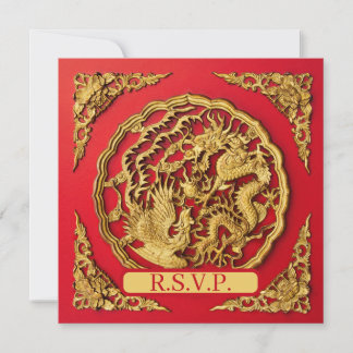 Invitación Dragon Phoenix Red Gold Chinese Wedding RSVP
