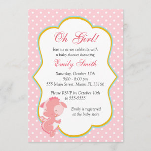 Invitación Dragon Pink Polka Dots Baby Girl Shower Invite
