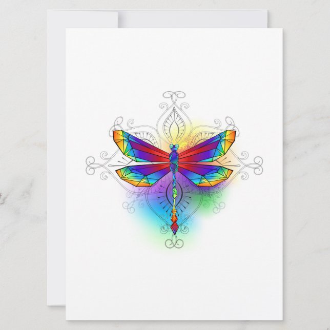 Invitación Dragón poligonal arcoiris (Anverso)