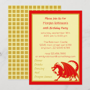 Invitación Dragon Red Gold Child o Adulto Birthday Party