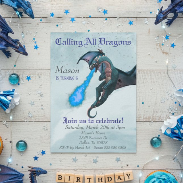Invitación Dragón respirador de fuego azul Serpent Fiesta de  (Subido por el creador)