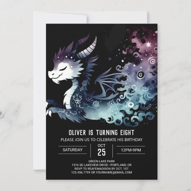 Invitación Dragón respirador de incendios artísticos Cumpleañ (Anverso)