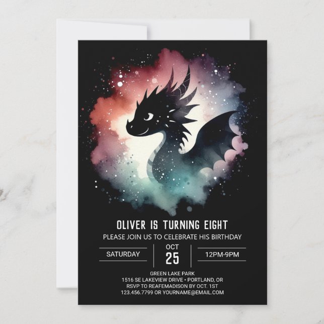 Invitación Dragón respirador de incendios digital de cumpleañ (Anverso)