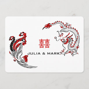 Invitación Dragón Rojo Negro Moderno-Boda Chino Fénix
