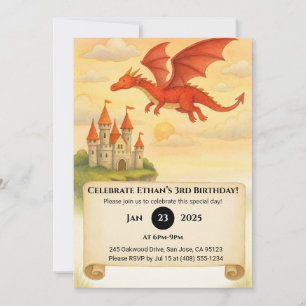 Invitación Dragón Rojo Volando Sobre El Aniversario Del Casti