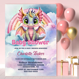 Invitación Dragón rosa lindo bebé Baby Shower