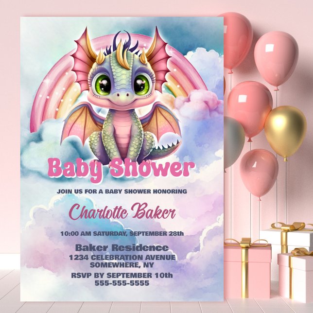 Invitación Dragón rosa lindo bebé Baby Shower (Subido por el creador)
