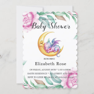Invitación Dragón rosa lindo y Baby Shower Chica peón