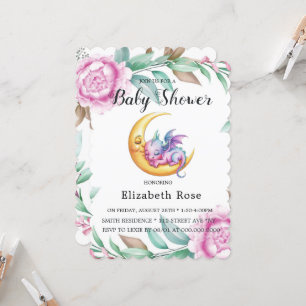 Invitación Dragón rosa lindo y Baby Shower Chica peón