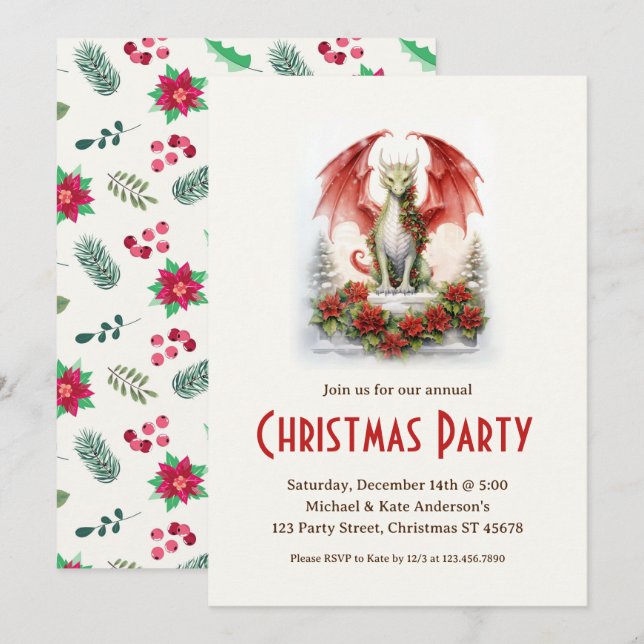 Invitación Dragon Santa Hat Mítico Fiesta de Navidades de la  (Anverso / Reverso)