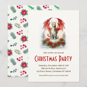 Invitación Dragon Santa Hat Mítico Fiesta de Navidades de la 