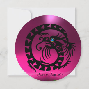 Invitación DRAGÓN SERPIENTE NEGRA PIEDRA PRECIOSA FUCsia PURP