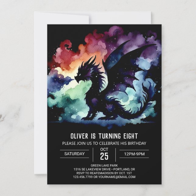 Invitación Dragón sin tiempo Cumpleaños Editable (Anverso)