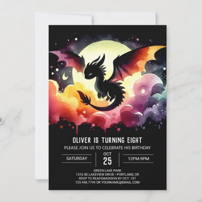 Invitación Dragón sin tiempo Cumpleaños Impreso (Anverso)