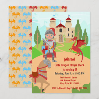 Invitación Dragon Slayer Knight Boy Birday Party