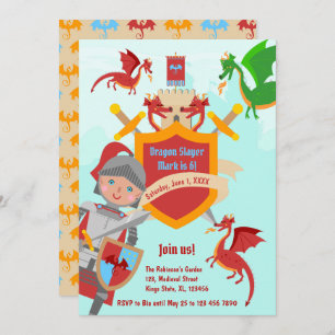 Invitación Dragon Slayer Knight Boy Birday Party