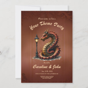 Invitación Dragón Steampunk al lado de una lámpara de calle v