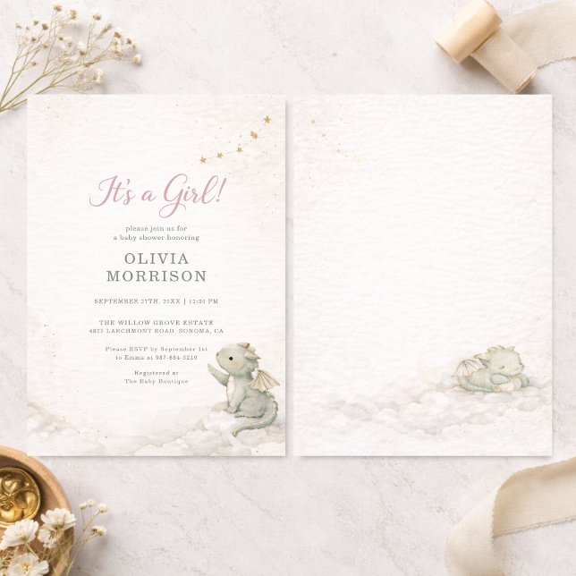 Invitación Dragon Storybook It's a Girl Baby Shower (Subido por el creador)