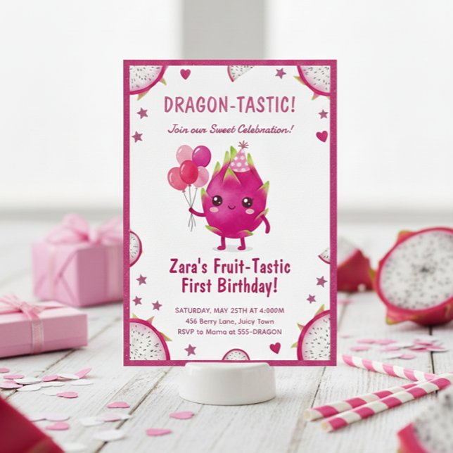 Invitación Dragon-Tastic Dragon Fruit First Birthday (Subido por el creador)