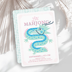 Invitación Dragón Verde Jade Rosa Chinoiserie Fiesta de Mahjo