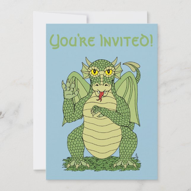 Invitación Dragón verde lindo (Anverso)