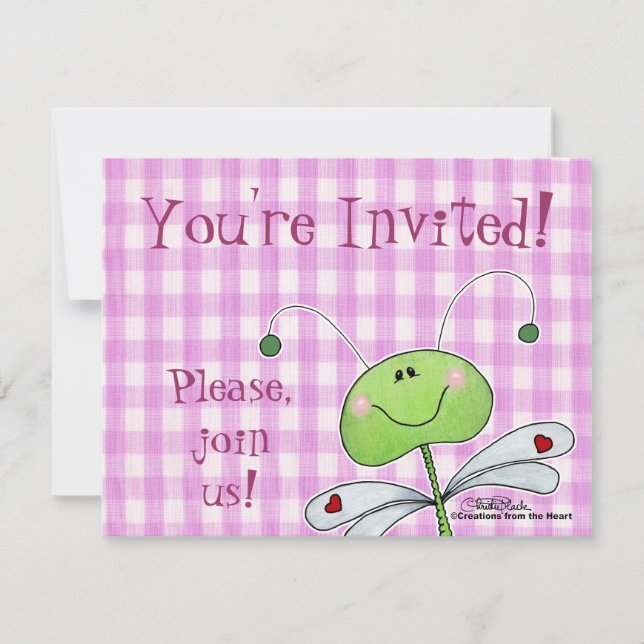 Invitación Dragon vuela en Pink Gingham (Anverso)