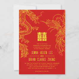 Invitación Dragón y doble felicidad Phoenix | Patrón de fondo
