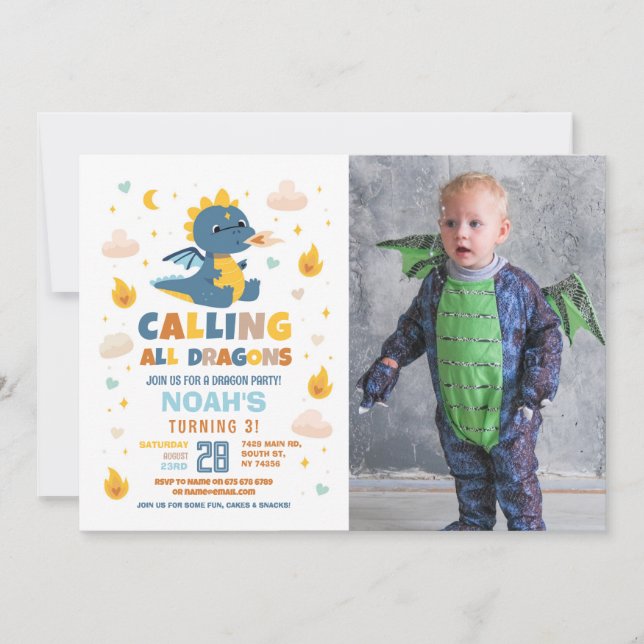 Invitación Dragones de Fuego Azul de la fiesta de cumpleaños  (Anverso)