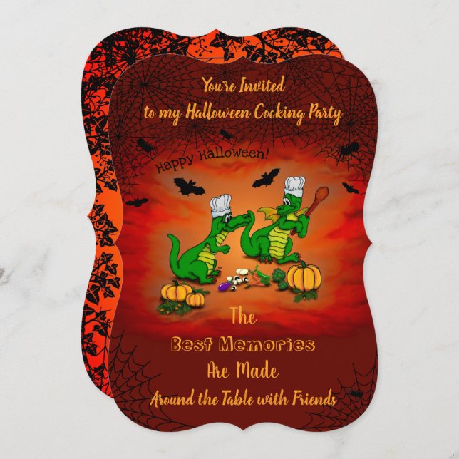 Invitación Dragones - ¡Feliz Halloween! Hoy cocinaré (Anverso / Reverso)
