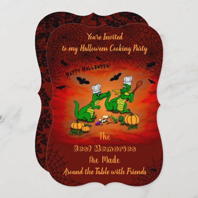Invitación Dragones - ¡Feliz Halloween! Hoy cocinaré (Anverso / Reverso)