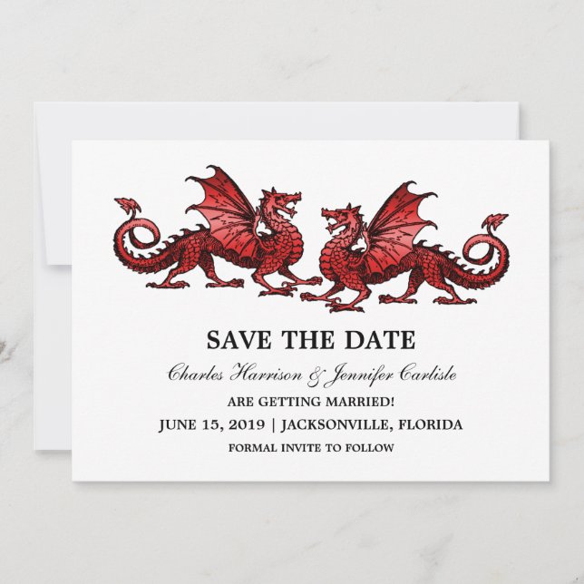 Invitación Dragones Red Elegant Save the Date Invite (Anverso)