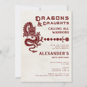 Invitación Dragones y Dados Espada de Dados RPG Jugador Cerve
