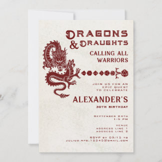 Invitación Dragones y Dados Espada de Dados RPG Jugador Cerve
