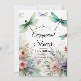Invitación Dragonflies and Pastel Florals Engagement Shower