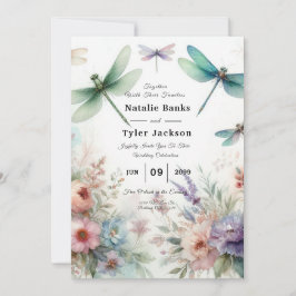 Invitación Dragonflies and Pastel Florals Wedding