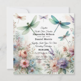Invitación Dragonflies and Pastel Florals Wedding