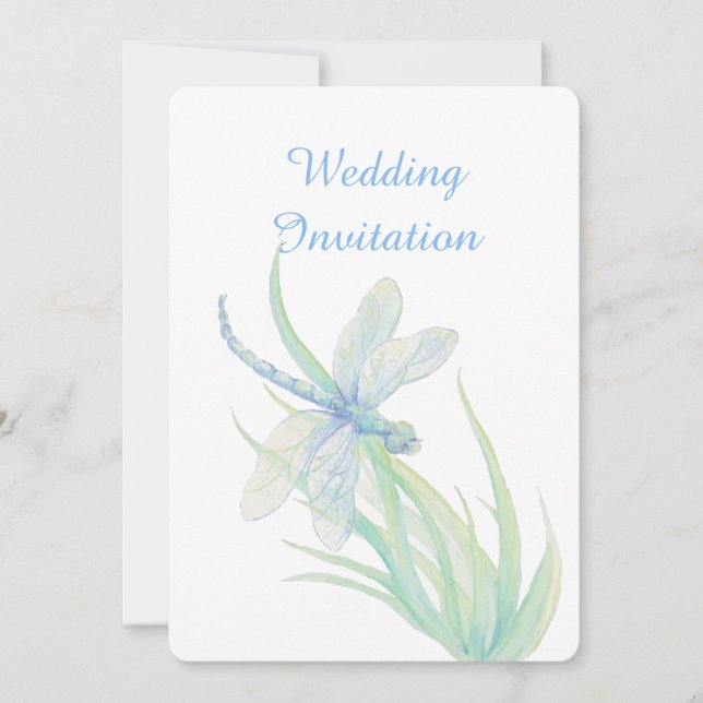 Invitación Dragonfly de color azul Boda de la naturaleza verd (Anverso)