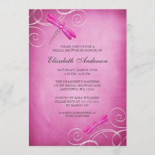 Invitación Dragonfly rosa nadando en la ducha nupcial