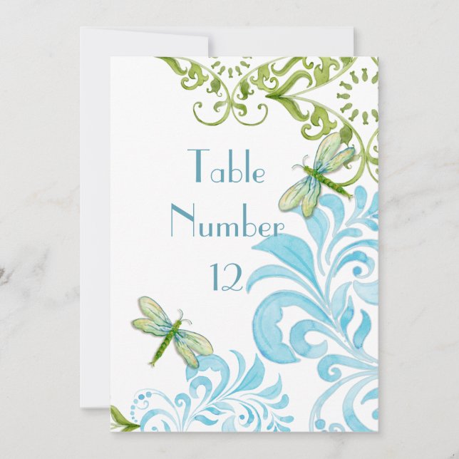 Invitación Dragonfly Swirls Desplazar el número de la mesa fl (Anverso)