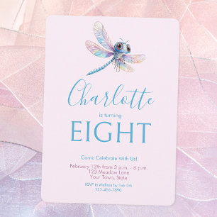 Invitación Dragonfly Watercolor Chica Blue Purple Birday