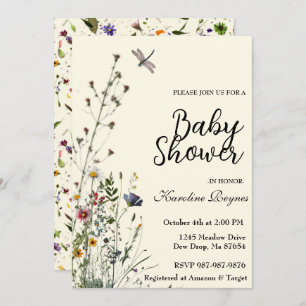 Invitación Dragonfly Wildflower Boho Baby Shower