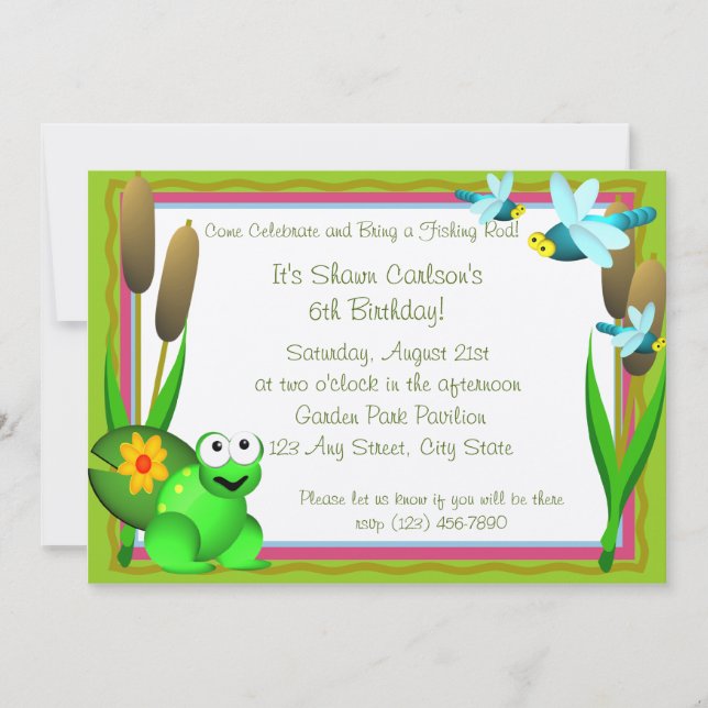 Invitación Dragonfly y Frog/ Cumpleaños (Anverso)