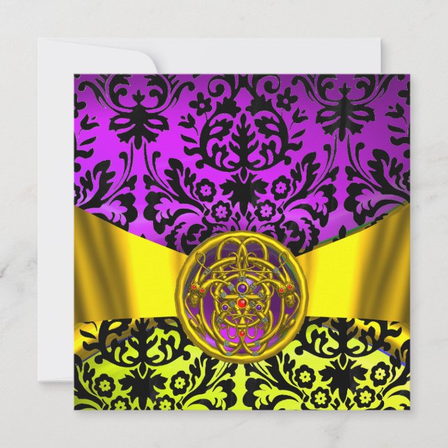 INVITACIÓN DRAGONS DOLD PURPLE DAMASK BLACK MONOGRAM (Anverso)