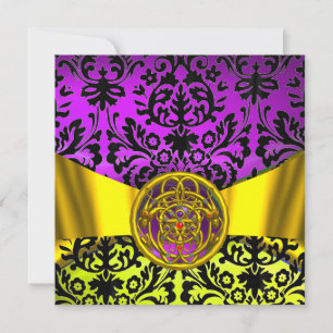 INVITACIÓN DRAGONS DOLD PURPLE DAMASK BLACK MONOGRAM
