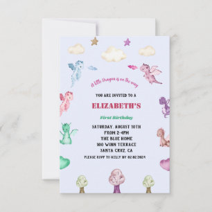 Invitación Dragons Watercolor chica Cumpleaños